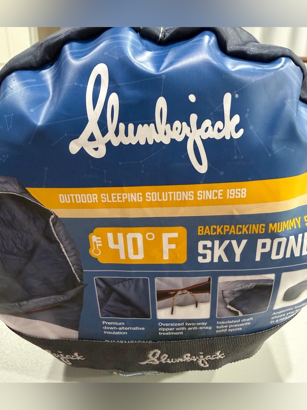 Slumberjack Adult 40°F Sky Pond Sleeping Bag Mummy Black Grey NWT Camping